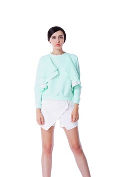 Bluza de dama pastelat cu volane, KVINNA, verde menta Bluza de dama pastelat cu volane, KVINNA, verde menta