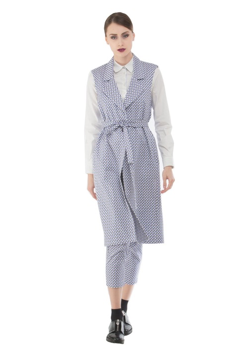 Vesta de dama midi cu cordon, KVINNA, nuante de albastru