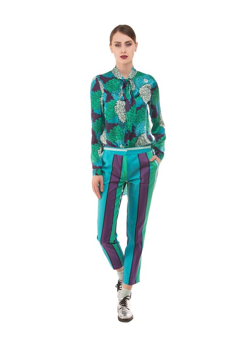 Pantaloni de dama, dungi verticale, KVINNA, talie medie, bumbac