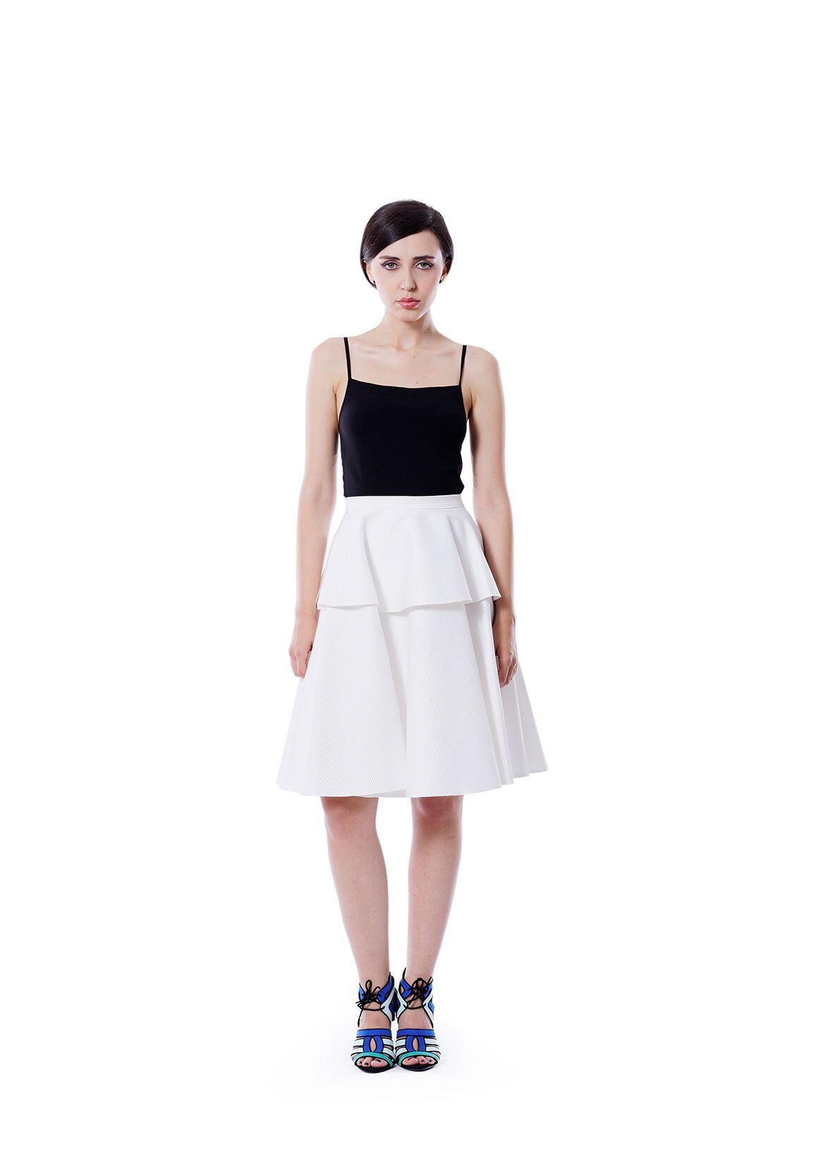 Fusta bie cu peplum, KVINNA, alb