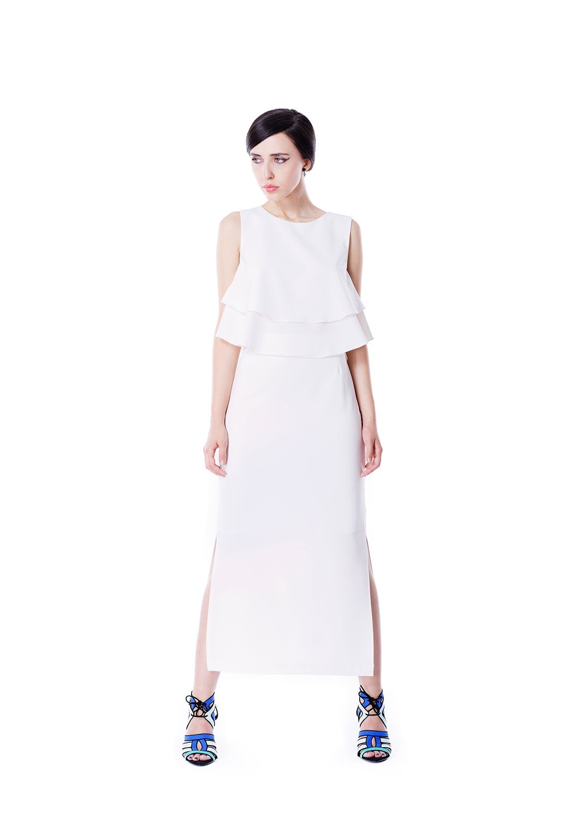 Fusta dreapta, KVINNA, material fluid, Alb