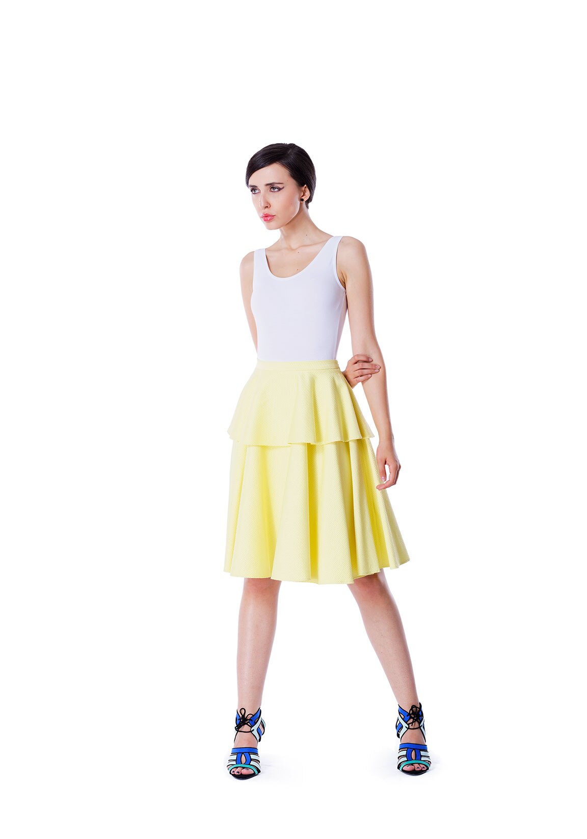 Fusta bie cu peplum, KVINNA, lemon