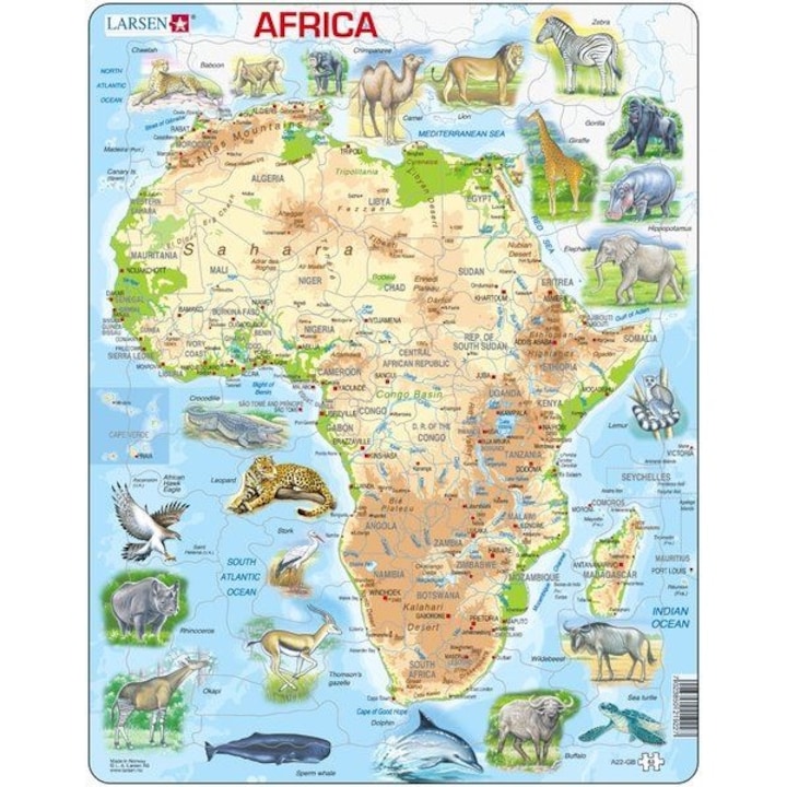 Larsen maxi puzzle 63 db-os Afrika térkép állatokkal A22