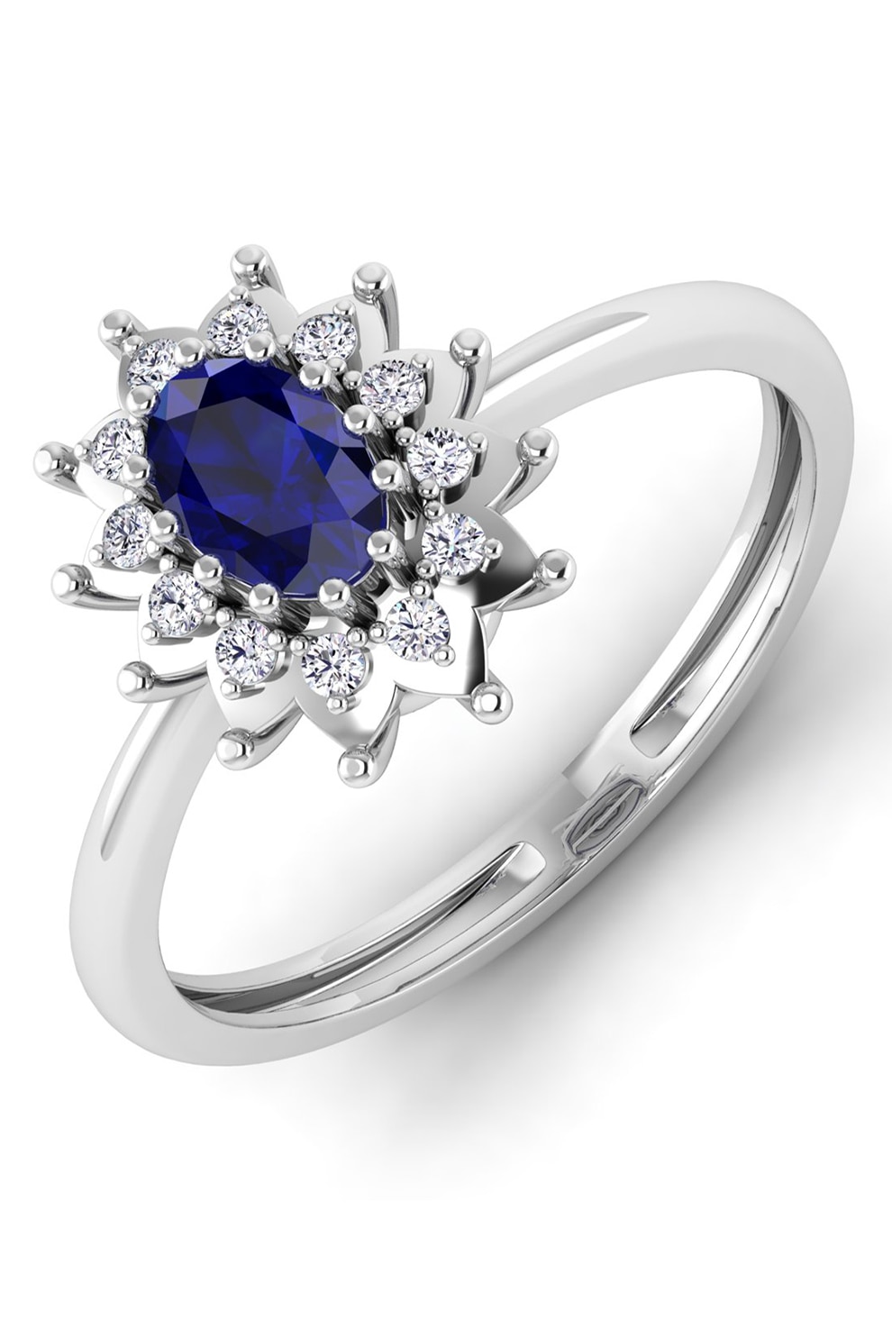 Dhamont, Inel de aur de 18K decorat cu 12 diamante si safir, Argintiu/Bleumarin