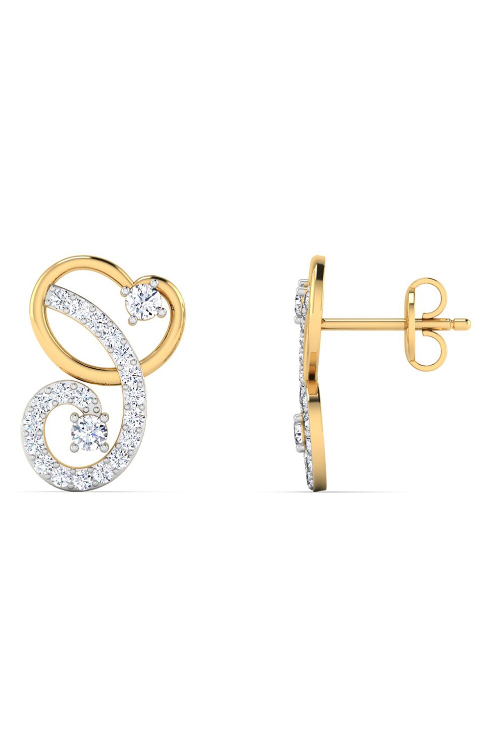 Dhamont, Cercei de aur de 14K decorati cu 38 de diamante, argintiu/auriu