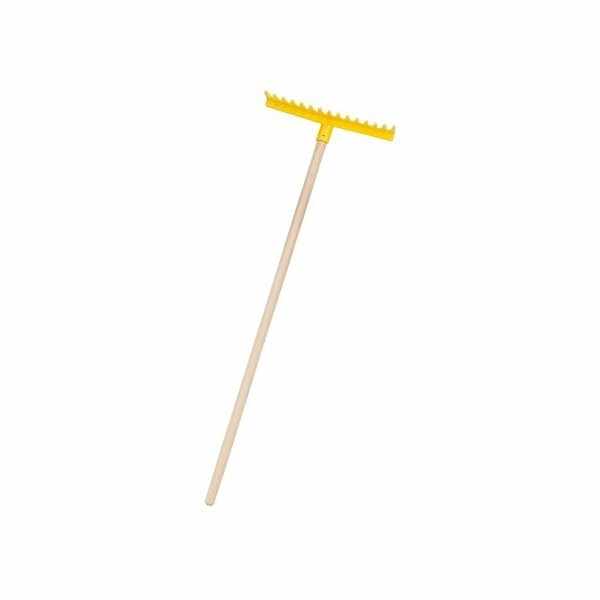 Grebla din plastic Malipen cu maner din lemn, galben