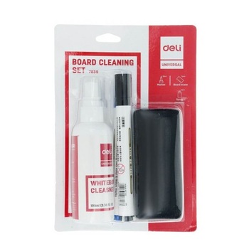 Kit Tabla Maganetica Deli, 4 Buc/Set, Burete, Spray de Curatare si 2 Markere Kit Tabla Maganetica Deli, 4 Buc/Set, Burete, Spray de Curatare si 2 Markere