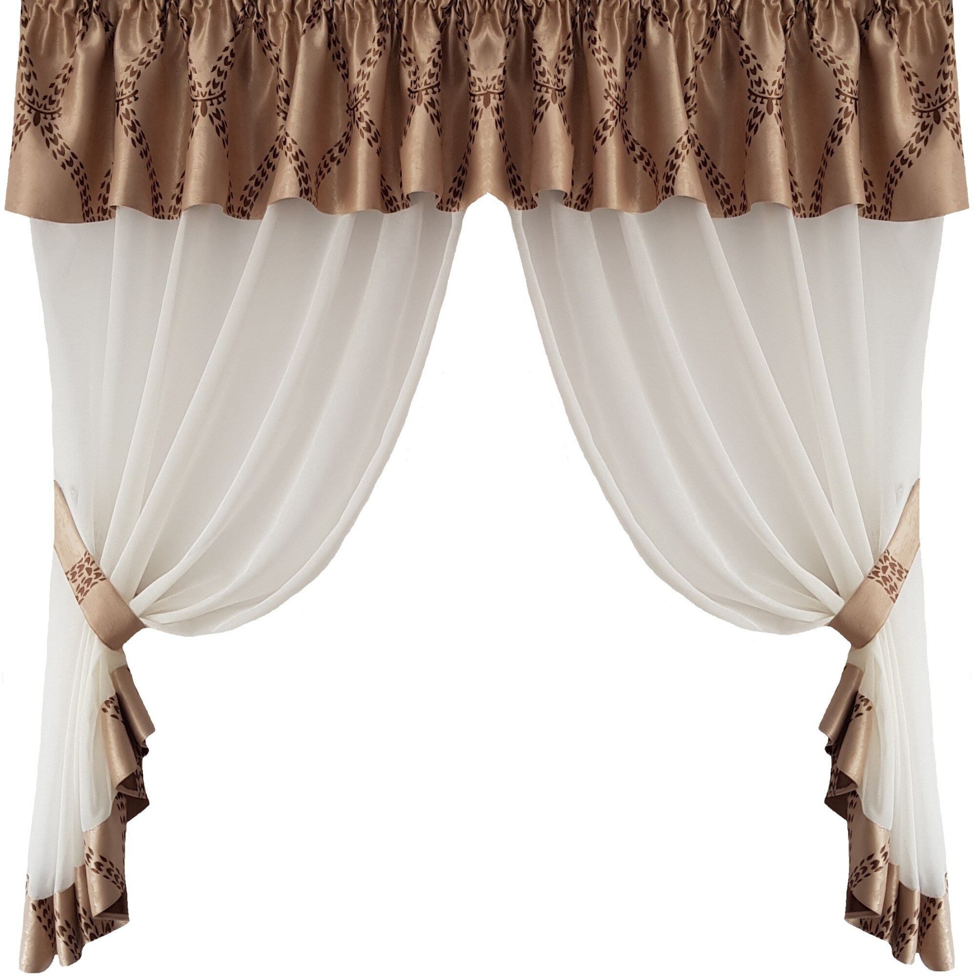 Perdea Decorint confectionata (PB.577), Ivoiry (unt), decor cu model, 300 x 150