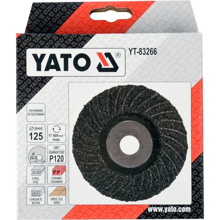 Диск за шлайфане на метал и бетон Yato, изпъкнал, М14, Ф 125 мм, Р120