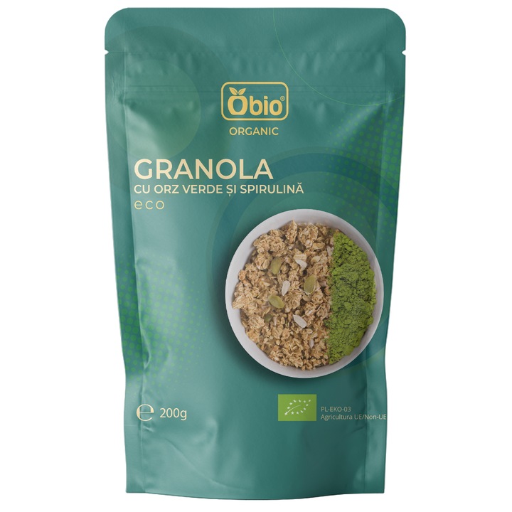 Granola cu Orz Verde Si Spirulina Bio Obio, 200g