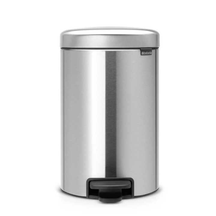 Cos pentru gunoi cu pedala Brabantia NewIcon 649026, 12 L, Inchidere usoara, Baza antiderapanta, Inox/mat