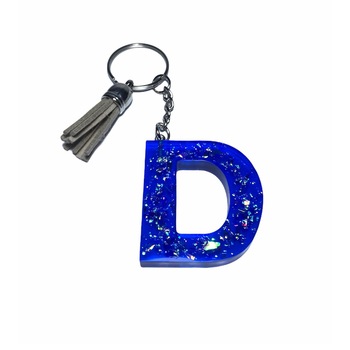 Breloc Gentelo cu initiala D, Handmade din rasina epoxidica Glitter blue, 4 cm Breloc Gentelo cu initiala D, Handmade din rasina epoxidica Glitter blue, 4 cm