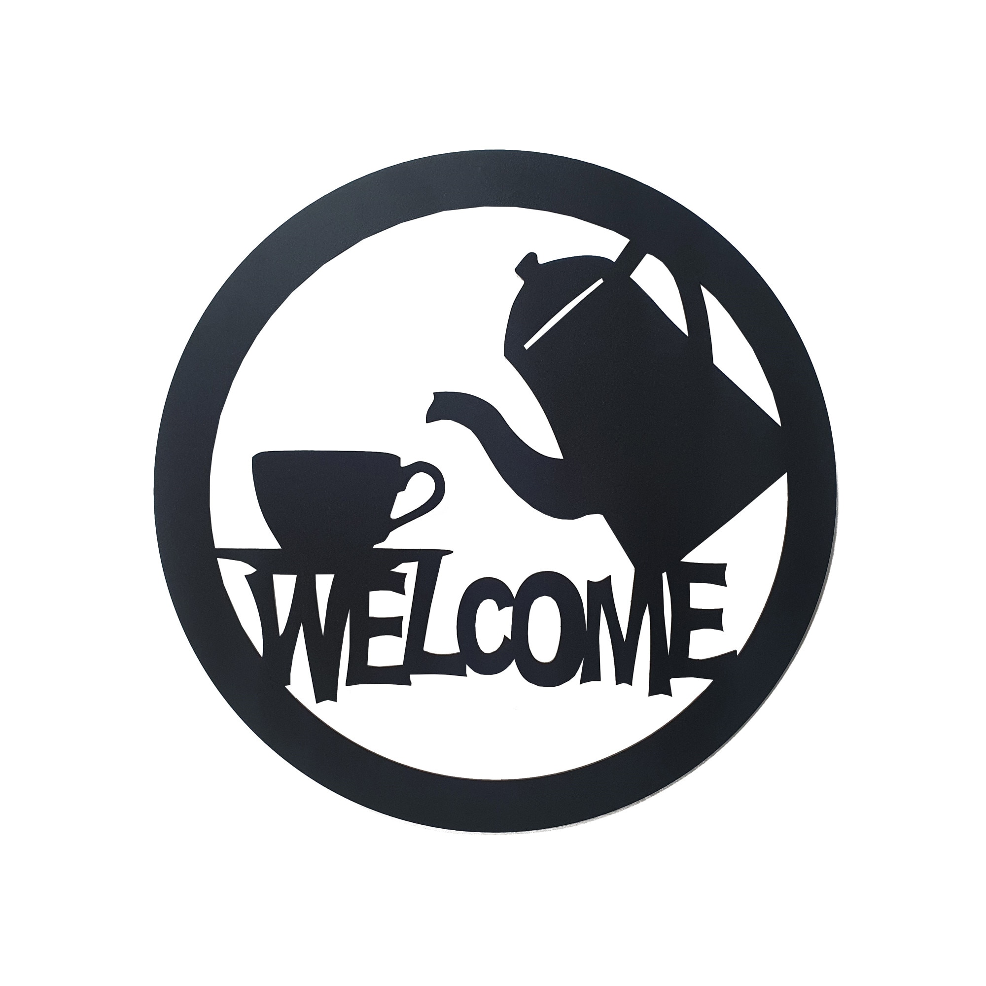 Decoratiune perete din metal Welcome coffee 50x50, negru
