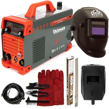 Set Aparat de sudura cu plasma Almaz AZ-ES018, CUT-40D, 40A, Accesorii incluse, cu electrozi, manusi sudura piele si Masca sudura automata Set Aparat de sudura cu plasma Almaz AZ-ES018, CUT-40D, 40A, Accesorii incluse, cu electrozi, manusi sudura piele si Masca sudura automata
