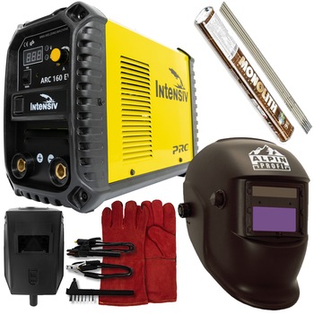 Set Aparat de sudura Intensiv Arc 160 EVO MMA, 270A, IGBT, Accesorii incluse, cu electrozi, manusi sudura piele si Masca sudura automata Set Aparat de sudura Intensiv Arc 160 EVO MMA, 270A, IGBT, Accesorii incluse, cu electrozi, manusi sudura piele si Masca sudura automata