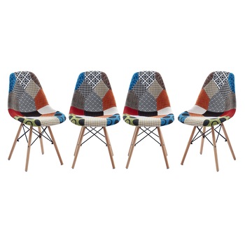 Set 4 scaune dining/bucatarie Kring Kai Circle, lemn/stofa, model patchwork, Multicolor Set 4 scaune dining/bucatarie Kring Kai Circle, lemn/stofa, model patchwork, Multicolor