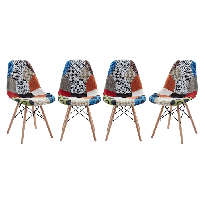 Комплект 4 стола Kring Kai Circle, Модел Patchwork, Материал текстил/дърво, Многоцветен