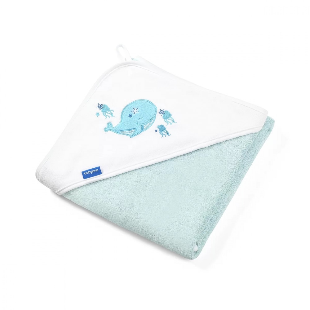 Prosop BabyOno fibra bambus cu gluga 85x85 cm Balena