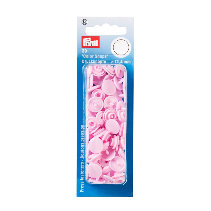 Prym Műanyag kapocskészlet, kerek, 30 pár, átmérő 12.4 mm, halvány rózsaszín