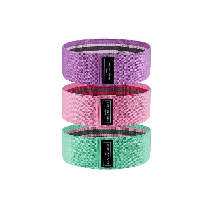 Set 3 benzi elastice ElasticFit, 3 nivele, usor de utilizat, rezistente, bumbac si elastan, multicolor, Doty