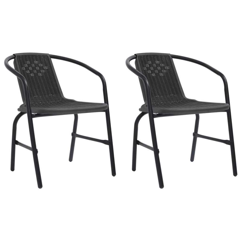 Set de 2 scaune de gradina vidaXL, Ratan/Otel, 62 x 55 x 74 cm, Negru