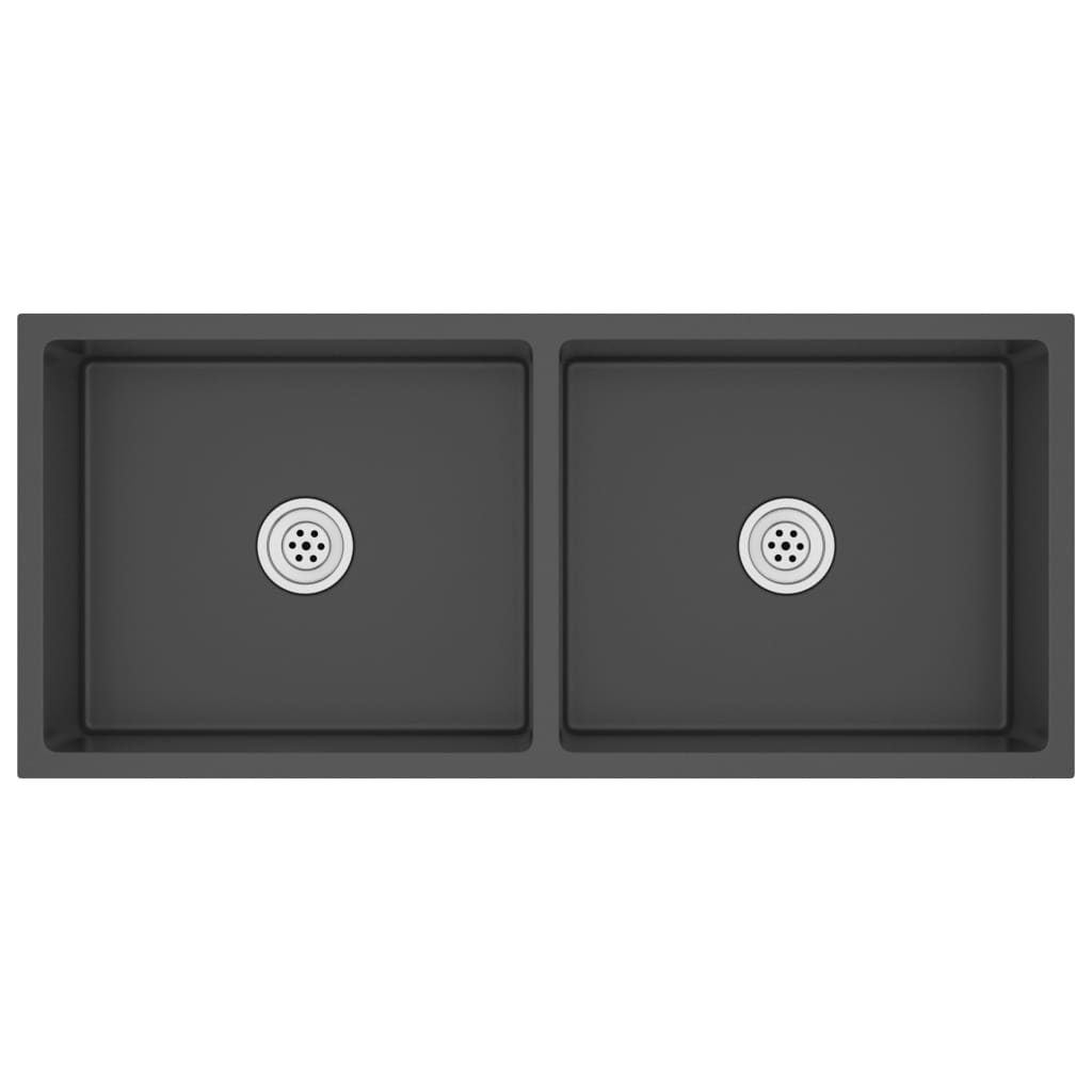 Chiuveta dubla de bucatarie vidaXL, Otel inoxidabil, 1000 x 440 x 200 mm, Negru
