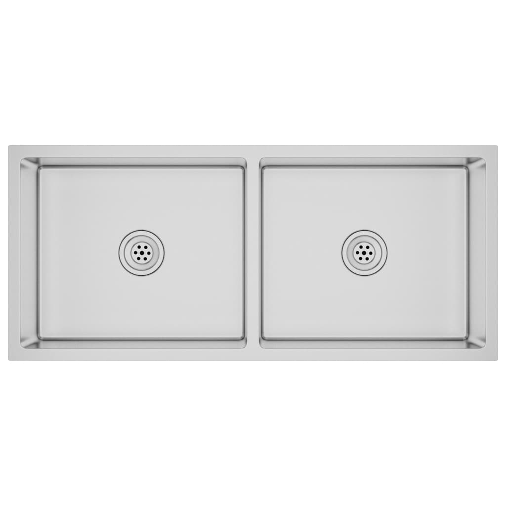 Chiuveta dubla de bucatarie vidaXL, Otel inoxidabil, 1000 x 440 x 200 mm, Argintiu