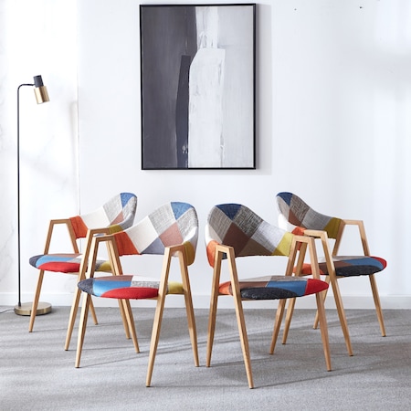 Set 2 scaune tapitate dining / bucatarie Kring Accent, cu brate, model patchwork, metal/material textil, Multicolor