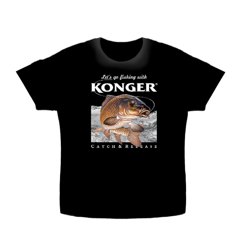 Tricou Konger pescuit cu imprimeu salau, gri, Negru