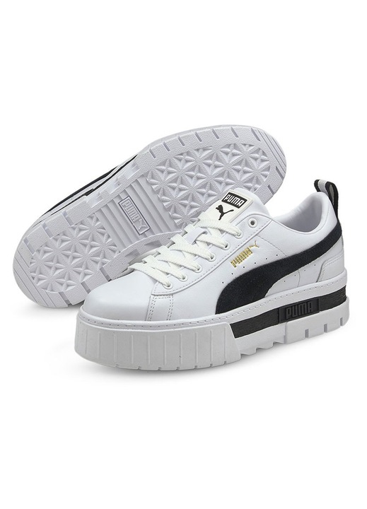 Puma, Pantofi sport flatform cu insertii din piele intoarsa Mayze, Alb