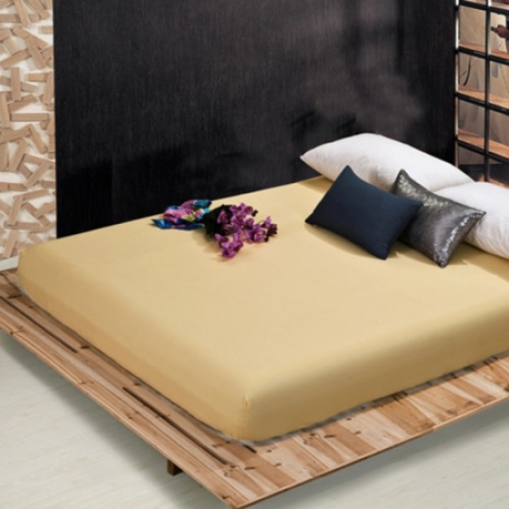 Cearceaf de pat cu elastic din bumbac ranforce 100% 200 x200 cm maro deschis