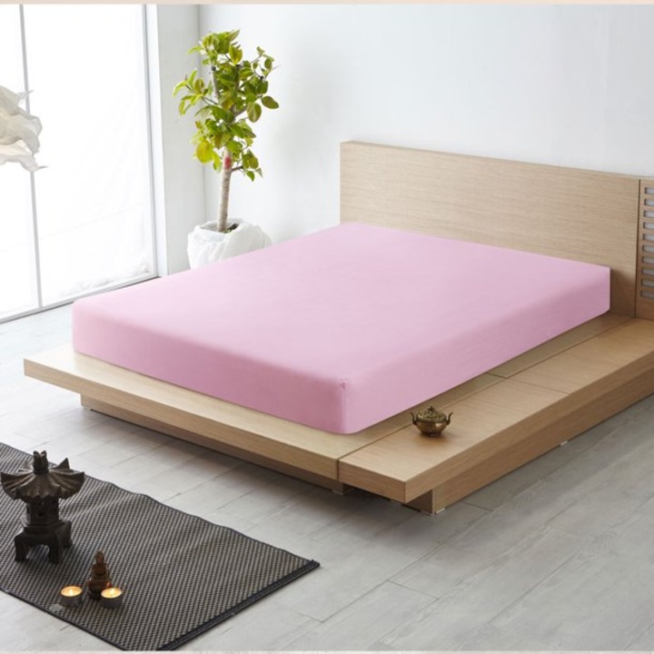 Cearceaf de pat cu elastic din bumbac ranforce 100% 240 x240 cm roz pal
