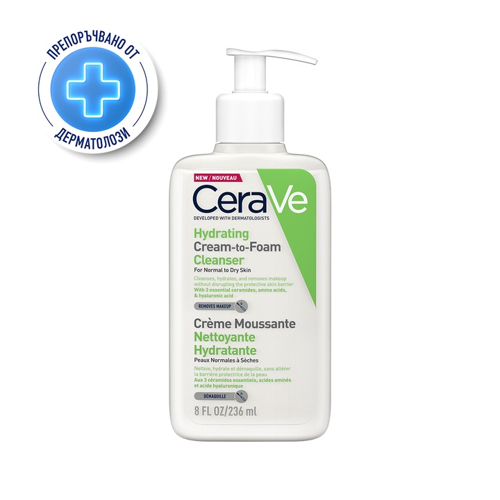 Измиващ крем CeraVe, Хидратиращ, За нормална/суха кожа, 236 мл