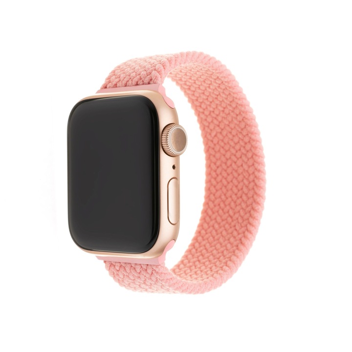 FIXED kötött nylon szíj Apple Watch 38/40mm, XL méret, rózsaszín, 173634, Okosóra kiegészítő