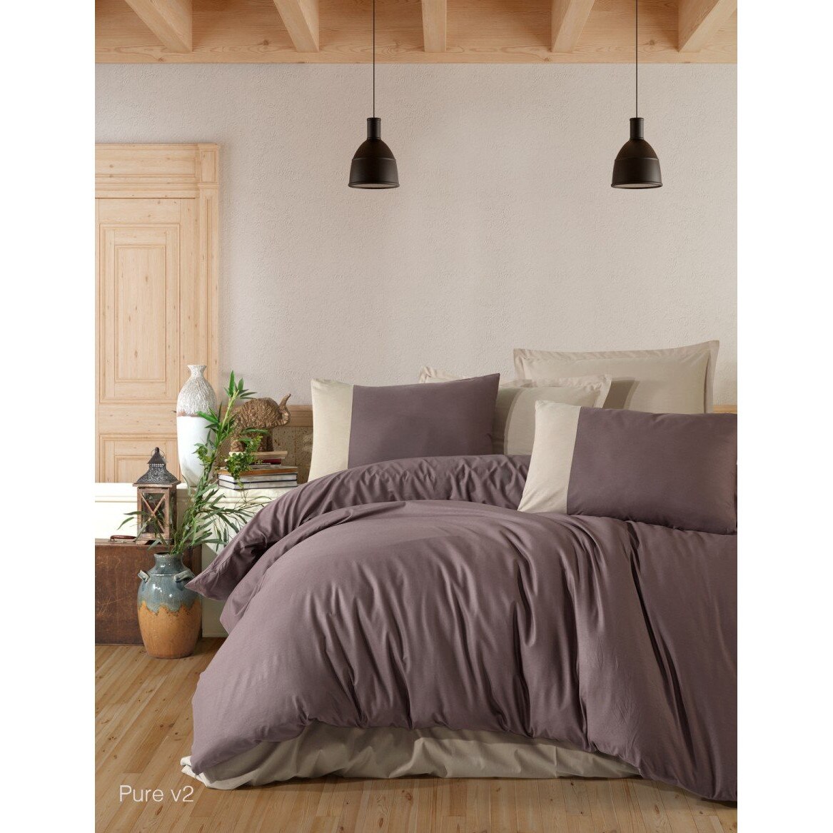 Lenjerie pat dublu bumbac 100% ranforce, 4 piese, 240 x 260 cm, Ralex Pucioasa, Pure V2