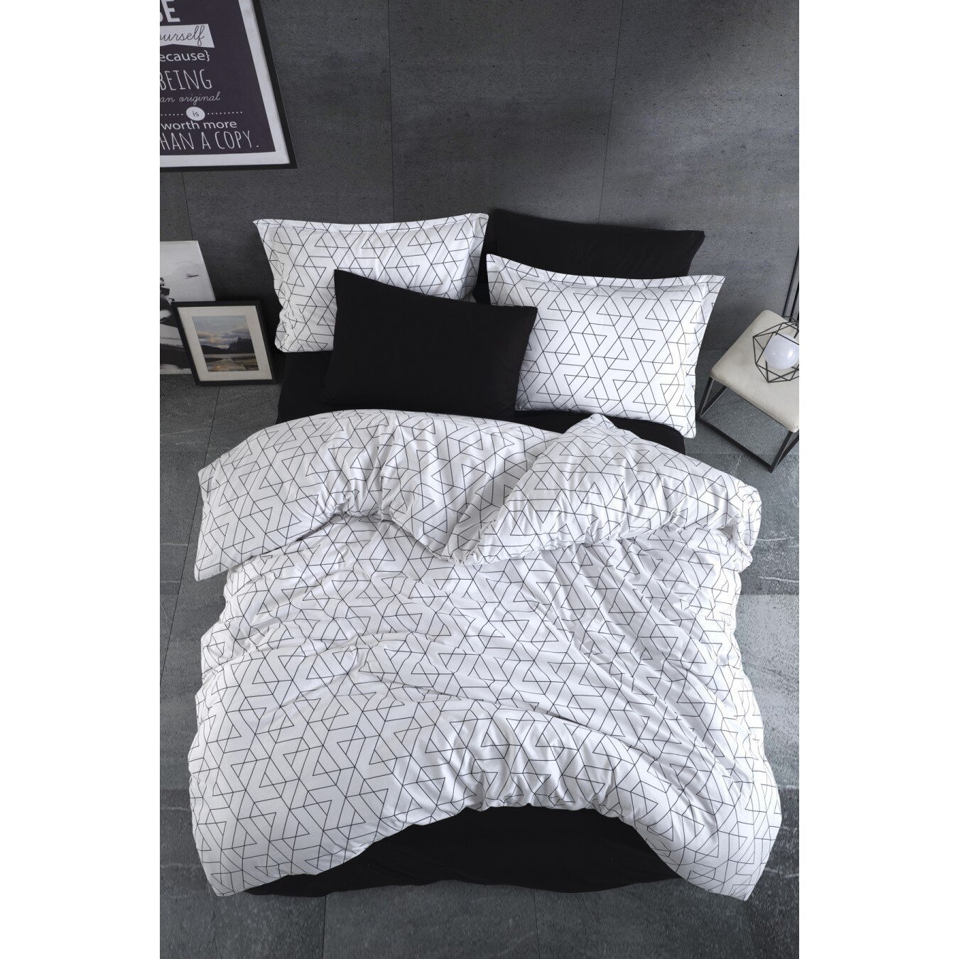 Lenjerie pat dublu bumbac 100% ranforce, 4 piese, 240 x 260 cm, Ralex Pucioasa, Monza V2