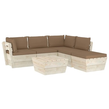 Set mobilier de gradina din paleti cu 1 masa, 1 taburet si 4 canapele cu perne, vidaXL, Lemn, 60 x 60 x 65 cm, Taupe Set mobilier de gradina din paleti cu 1 masa, 1 taburet si 4 canapele cu perne, vidaXL, Lemn, 60 x 60 x 65 cm, Taupe