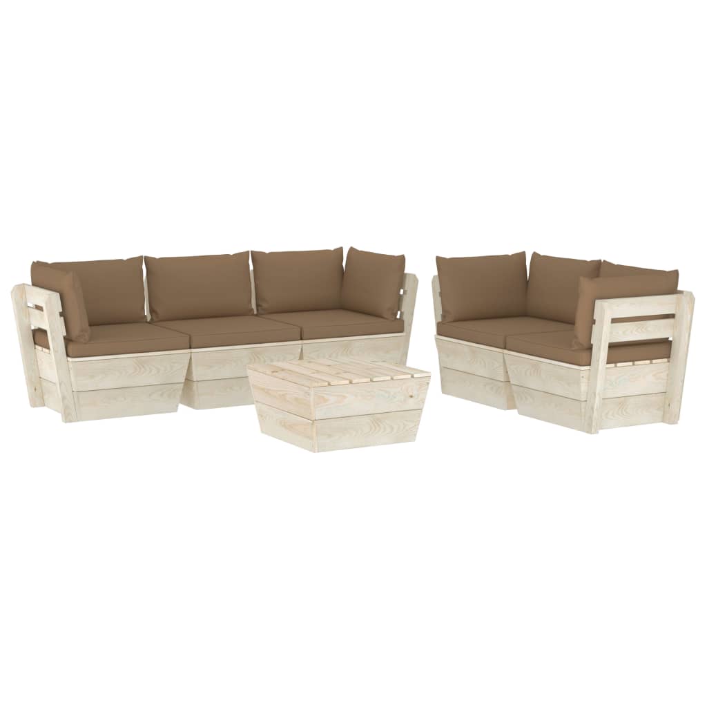 Set mobilier de gradina din paleti cu 6 piese cu perne colorate, vidaXL, Lemn, 60 x 60 x 65 cm, Taupe