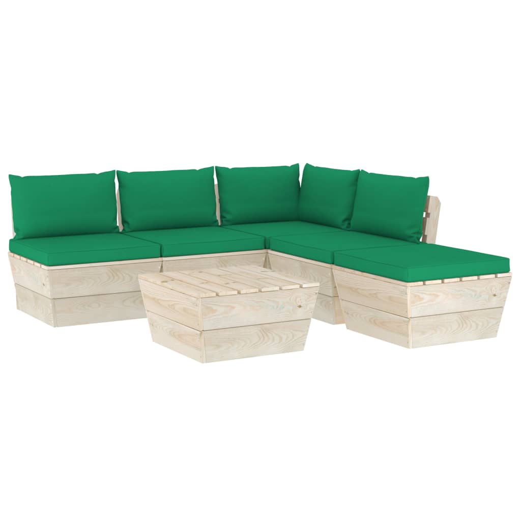 Set mobilier de gradina din paleti cu 6 piese cu perne, vidaXL, Lemn, 60 x 60 x 65 cm, Verde
