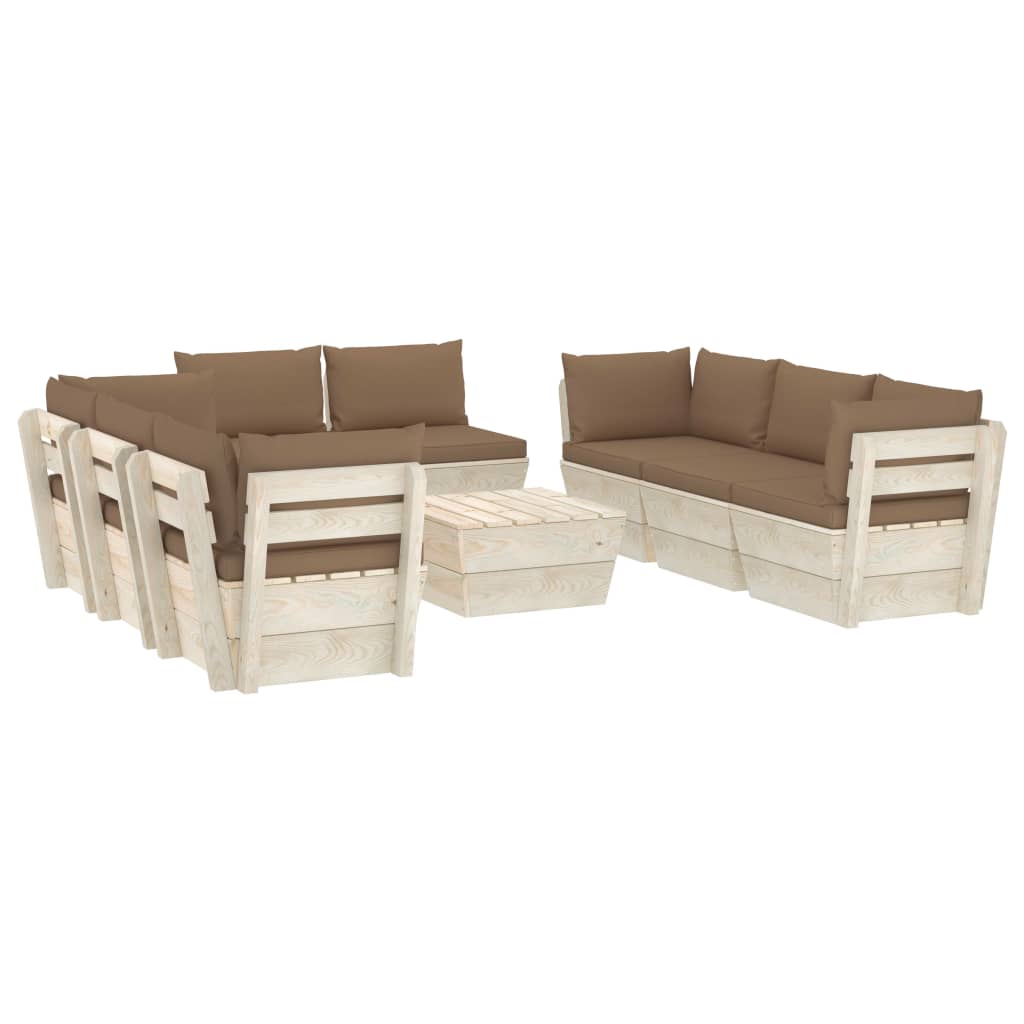 Set mobilier de gradina din paleti cu 8 piese cu perne colorate incluse, vidaXL, Lemn, 60 x 60 x 65 cm, Maro-taupe