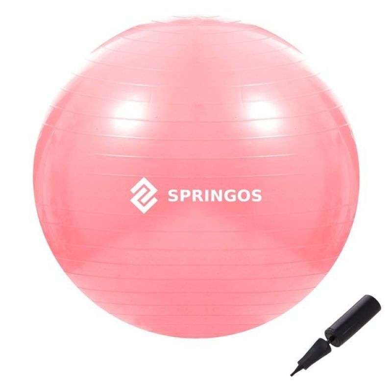 Minge fitness/yoga 75 cm Swiss Ball Springos roz, pompa inclusa