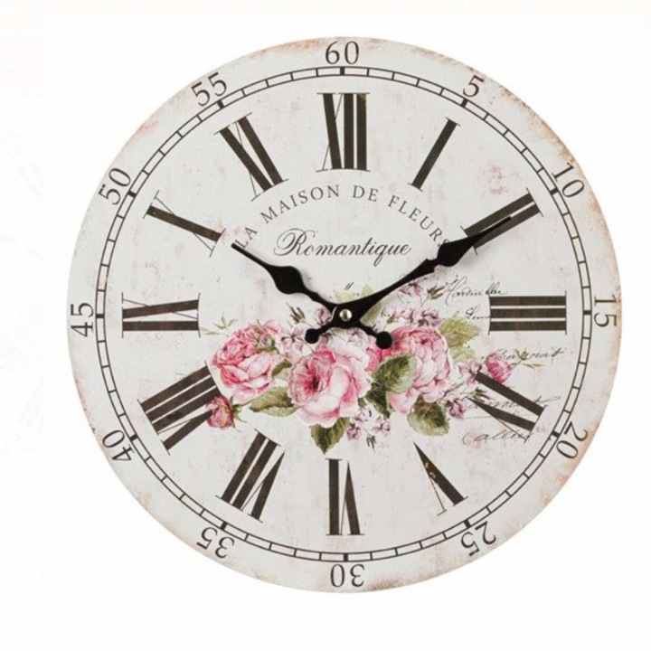 Стенен часовник Pufo Romatique Fleurs, 34 см