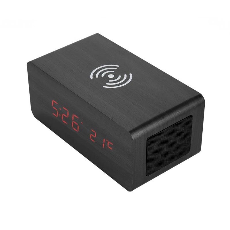 Ceas electronic LED WDR cu incarcare Wireless si Bluetooth, Afisaj digital, Termometru, Alarma, Functie handsfree