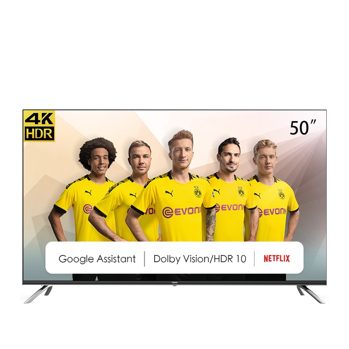 Телевизор CHiQ U50H7A UHD 4K Smart LED, 50" (126 см), Android 9.0, WiFi, Bluetooth, Google Assistant, Netflix, 3 HDMI, 2 USB, Енергиен клас: G