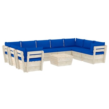 Set mobilier de gradina din paleti cu 1 masa si 9 canapele cu perne, vidaXL, Lemn, 60 x 60 x 65 cm, Albastru