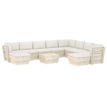 Set mobilier de gradina din paleti cu 11 piese cu perne colorate incluse, vidaXL, Lemn, 60 x 60 x 65 cm, Crem Set mobilier de gradina din paleti cu 11 piese cu perne colorate incluse, vidaXL, Lemn, 60 x 60 x 65 cm, Crem