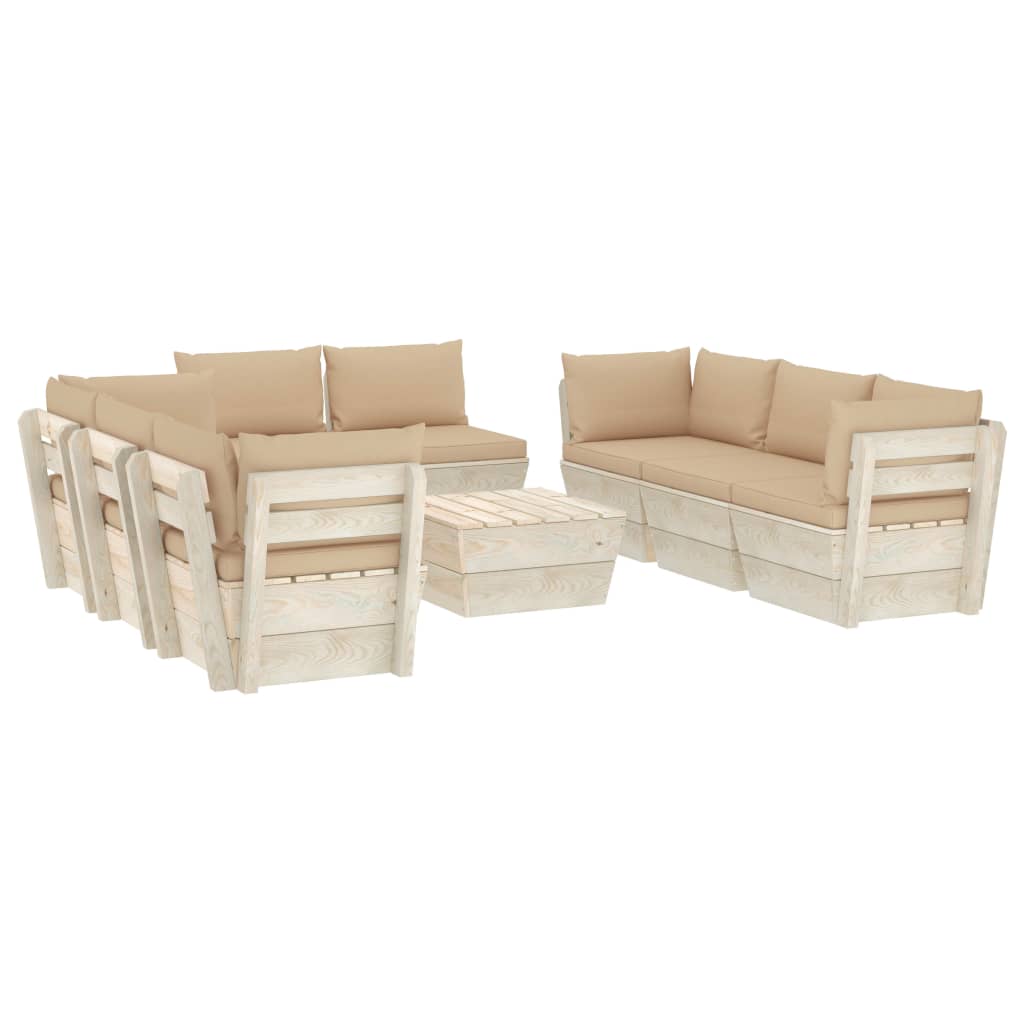 Set mobilier de gradina din paleti cu 9 piese cu perne colorate incluse, vidaXL, Lemn, 60 x 60 x 65 cm, Bej