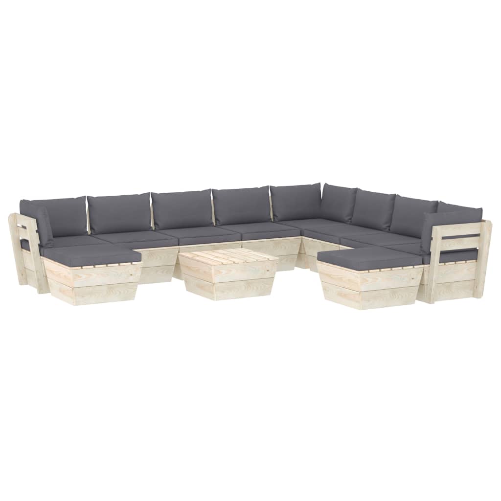 Set mobilier de gradina din paleti cu 11 piese cu perne colorate incluse, vidaXL, Lemn, 60 x 60 x 65 cm, Antracit