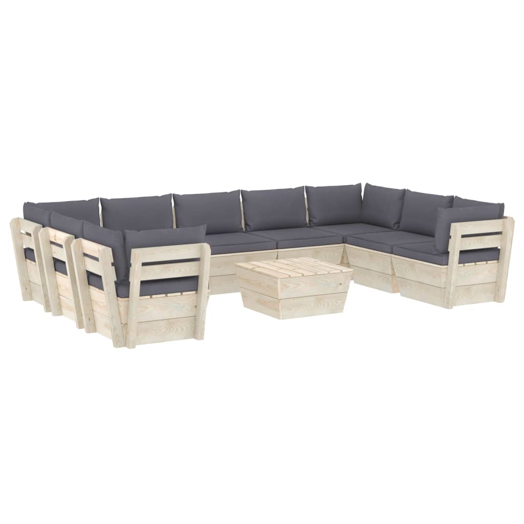 Set mobilier de gradina din paleti cu 1 masa si 9 canapele cu perne, vidaXL, Lemn, 60 x 60 x 65 cm, Antracit