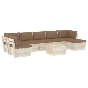 Set mobilier de gradina din paleti cu 1 masa, 1 taburet si 6 canapele cu perne, vidaXL, Lemn, 60 x 60 x 65 cm, Taupe Set mobilier de gradina din paleti cu 1 masa, 1 taburet si 6 canapele cu perne, vidaXL, Lemn, 60 x 60 x 65 cm, Taupe